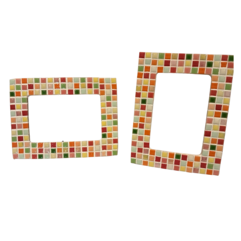 Photo of 2 4x6 picture frames, both with mosaic tiles decorating them