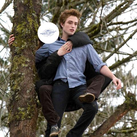 picture of edward and bella from Twilight but Bella's face is replaced with the MTPL logo