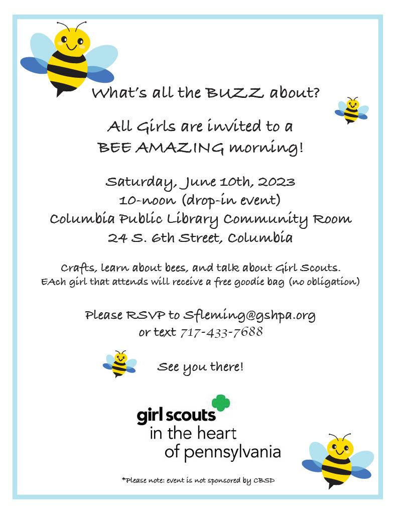 Girl Scouts recruiting flyer, includes bees in the image. 