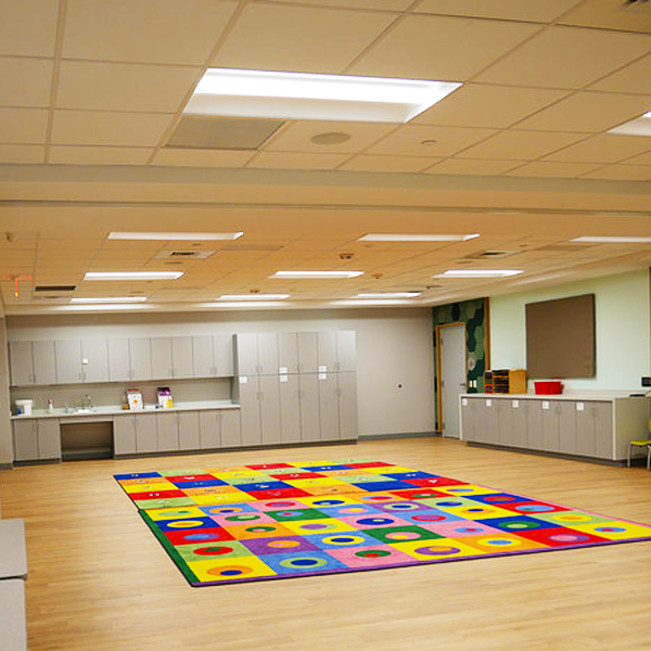 Program room with a sink and colored floor