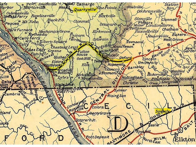 Lancaster Oxford & Southern Railway map-accessed under fair use Wikipedia