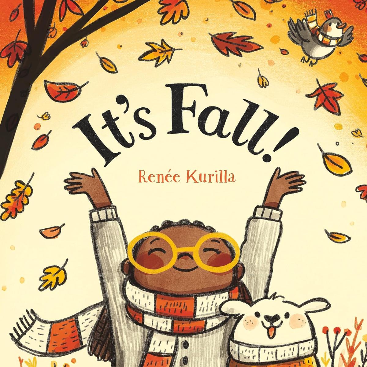 Cover of It's Fall Book with fall leaves and a child with their hands in the air 