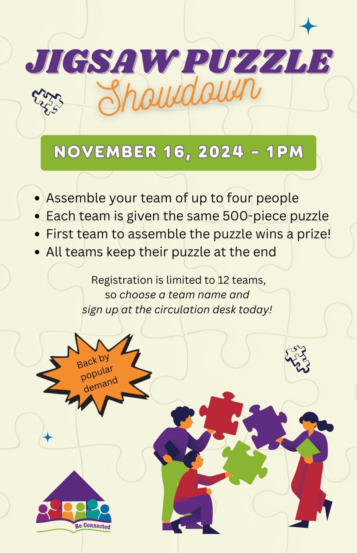 Jigsaw Puzzle Showdown flyer with event details