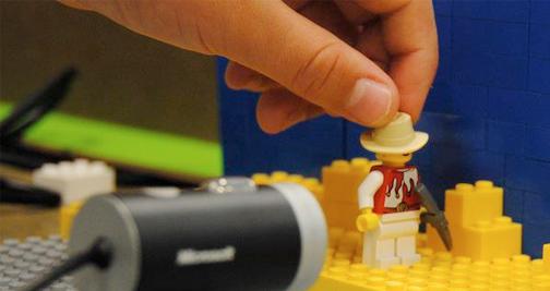 Filming a stop motion video.