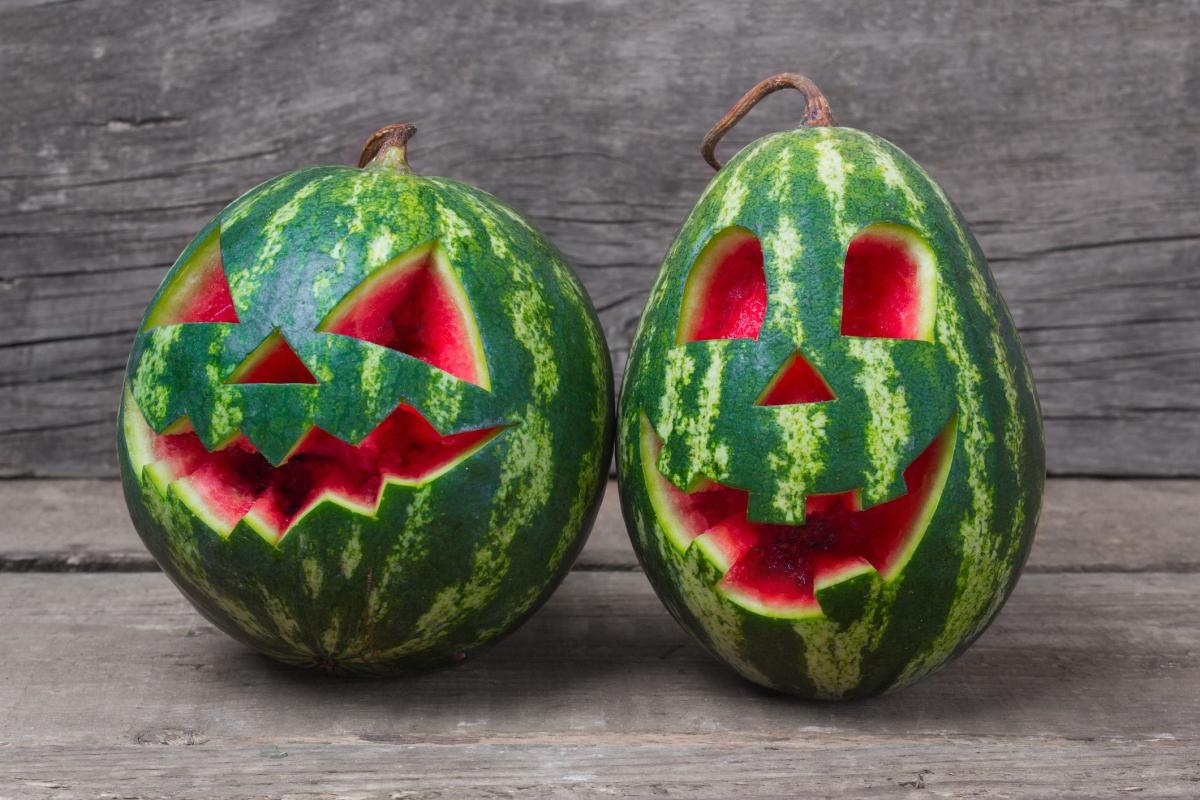Watermelon jack-o-lanterns.