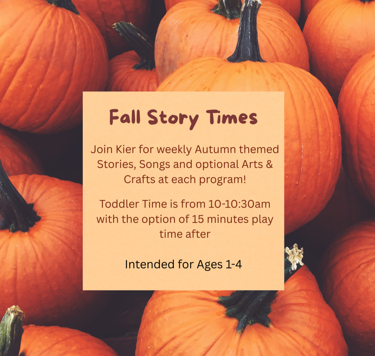 october toddler time info with pumpkins