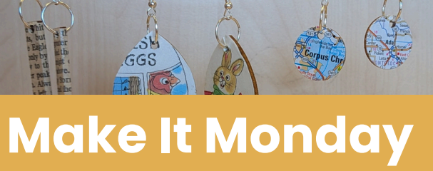 picture of crafted earrings with words make it monday