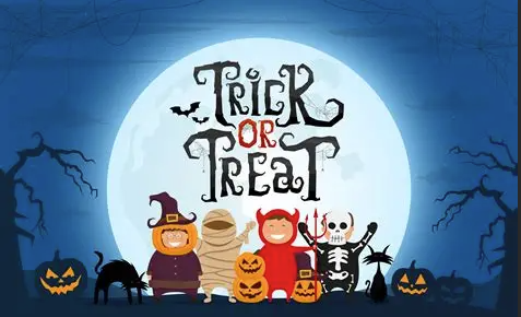 Moon with Trick or Treat and kids in costume