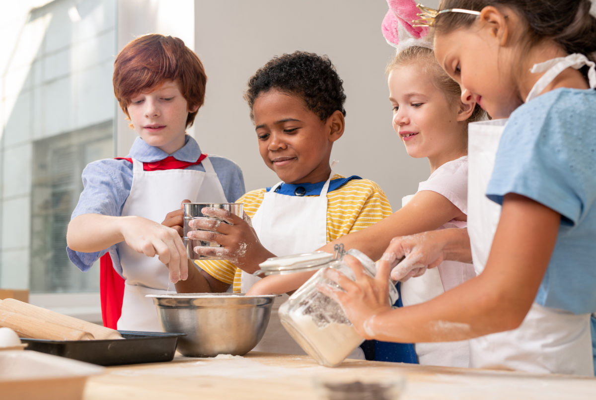 Children cooking.