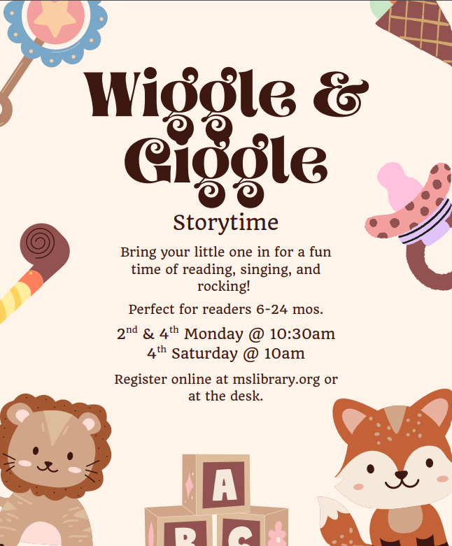 program poster with baby animals and a few baby toys