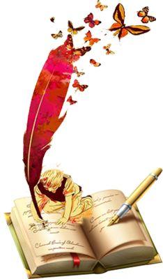 Quill transforming into butterflies clipart.