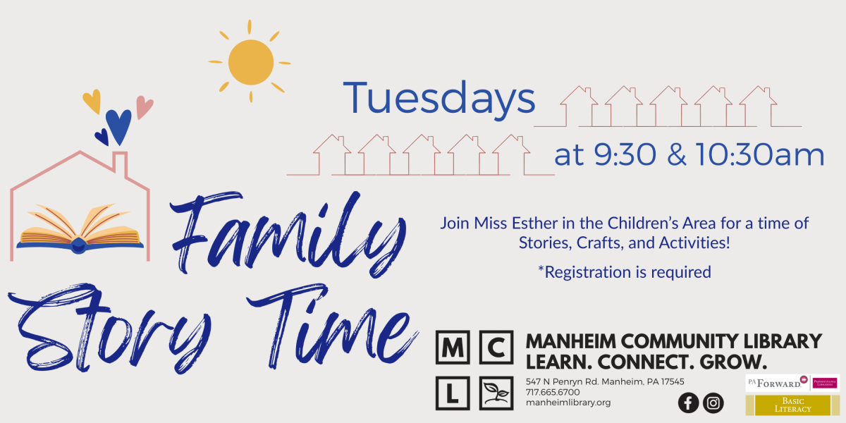 Family Story Time on Tuesdays at 9:30am and 10:30am