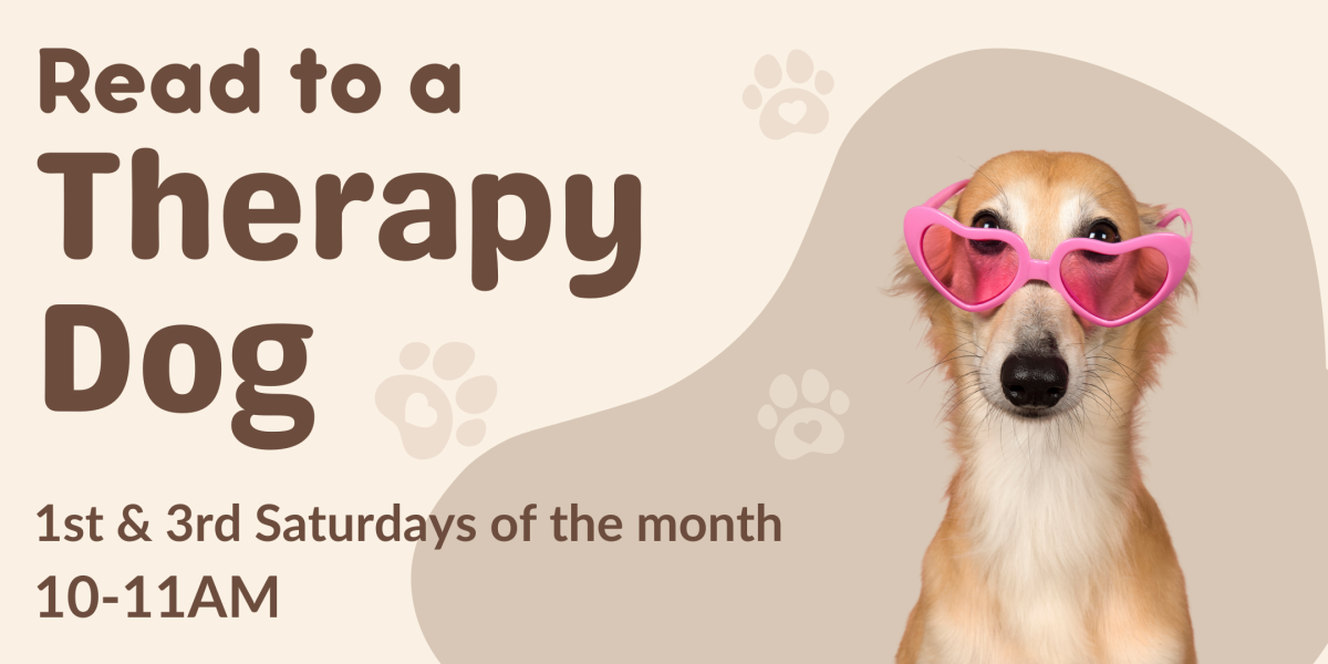 Image of Dog wearing sunglasses to promote the Read to a Therapy Dog program.