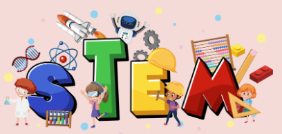 A picture of the letters STEM with kids on each letter.   