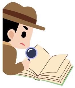 Detective examining book clipart.