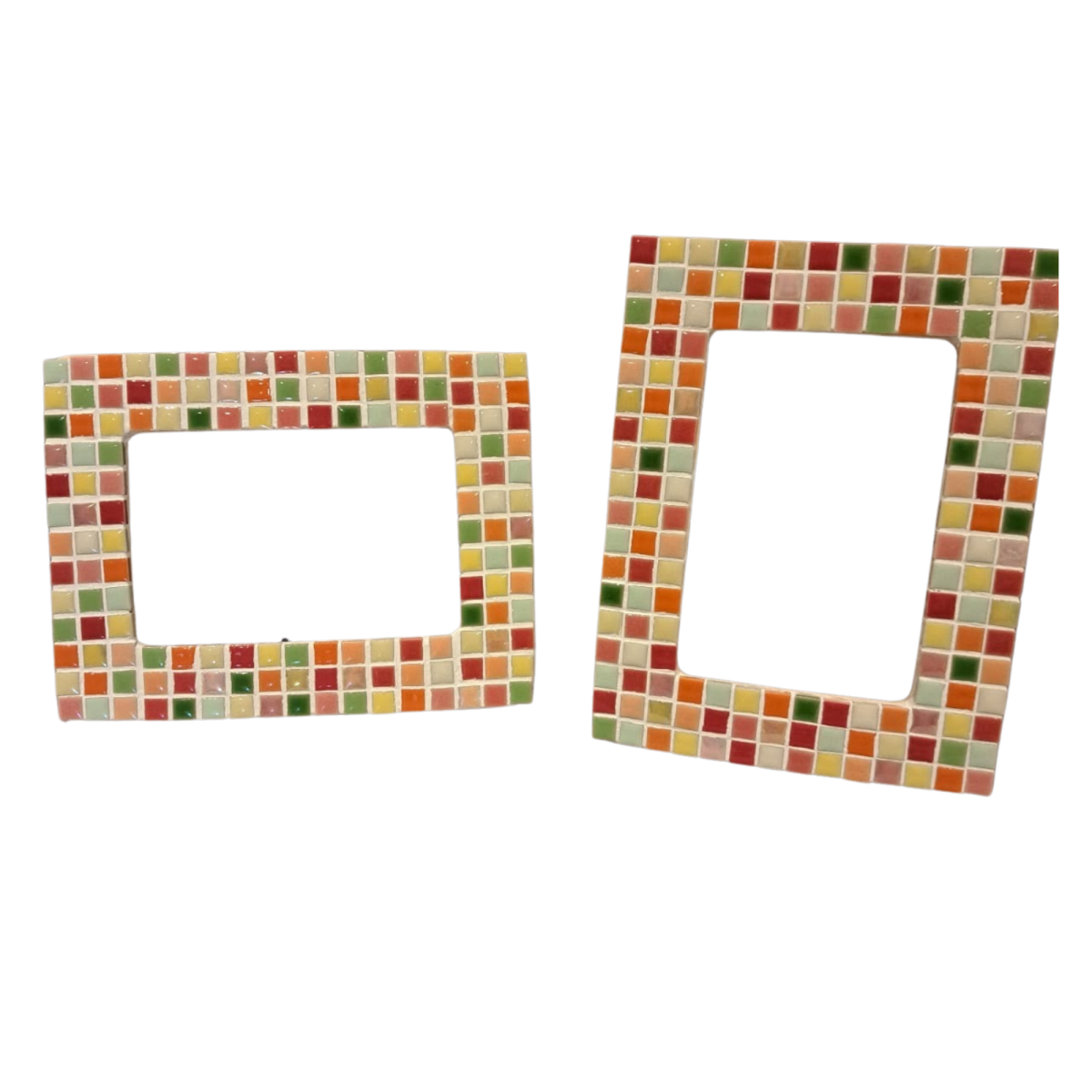 Photo of 2 4x6 picture frames, both with mosaic tiles decorating them
