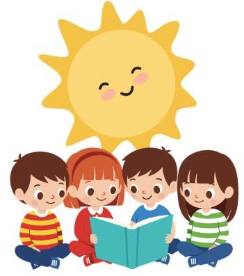 Children reading in the sunshine.