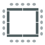 Tables in a square surrounded by chairs 